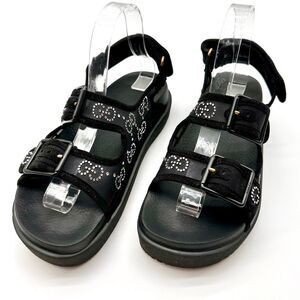 Gucci GG Crystal Embellished Platform Mash Dad Black Flat Sandals EU 38 US 8